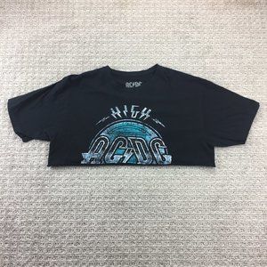 AC/DC Crop Top Shirt Women Large L Black Heavy Metal Band T-Shirt Graphic Print
